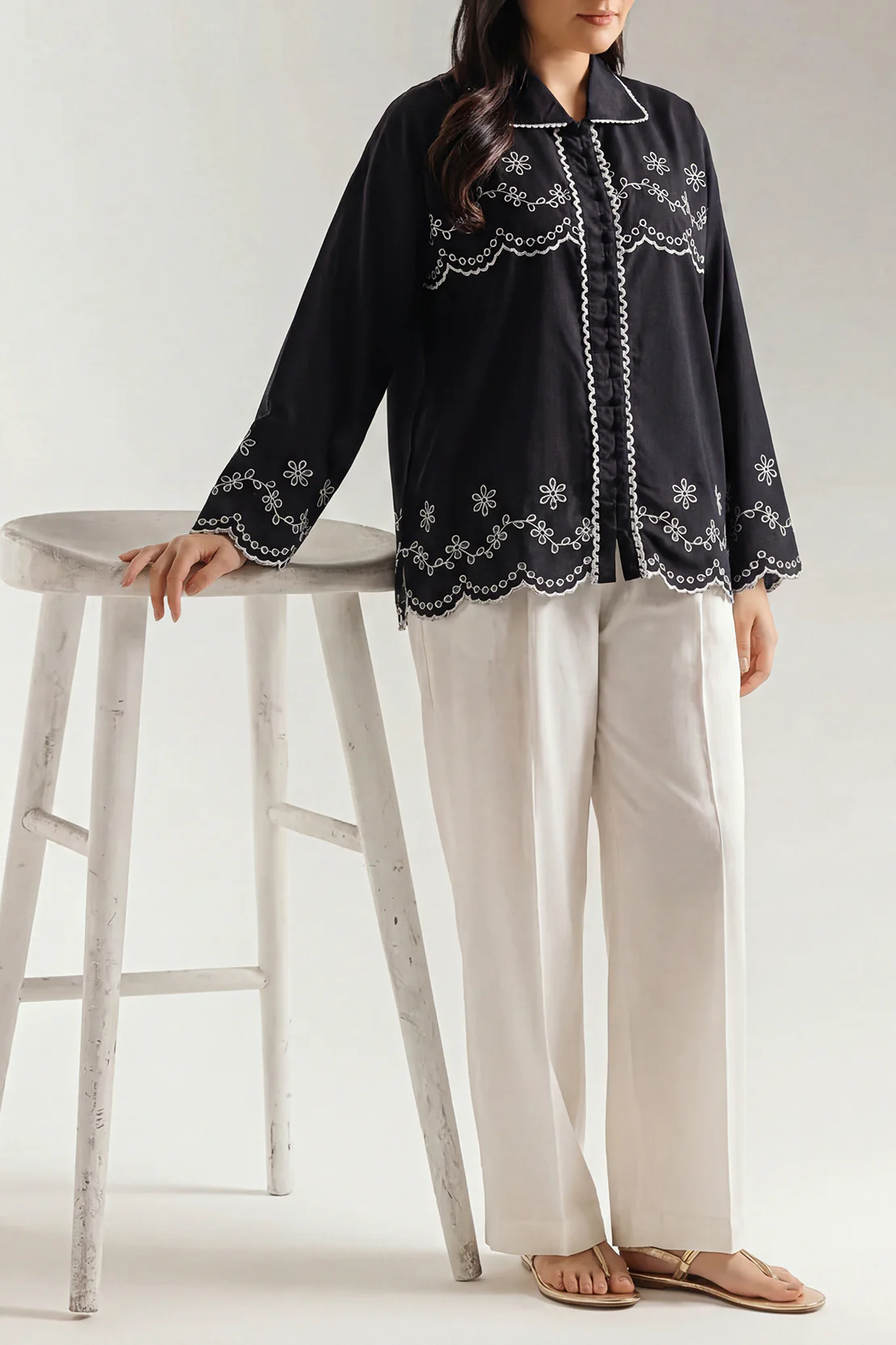 Blended Solid Embroidered Stitched Shirt