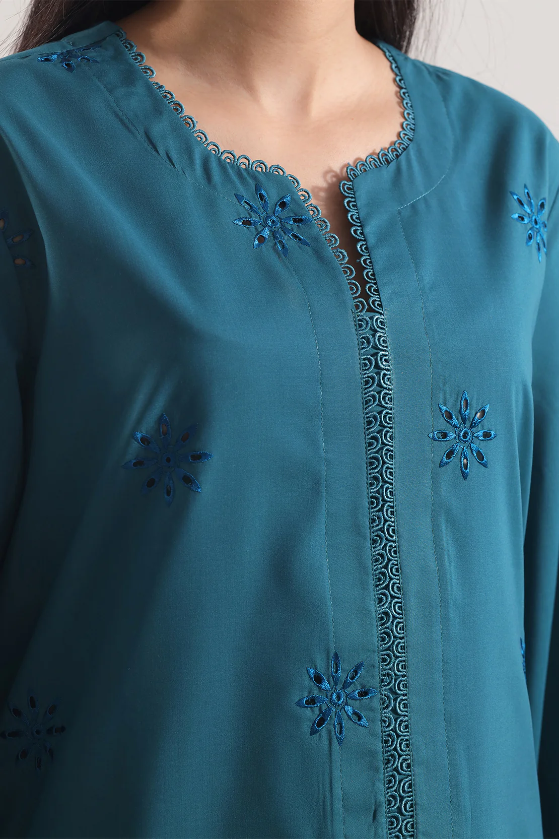 Blended Solid Embroidered Stitched Shirt - Image 4