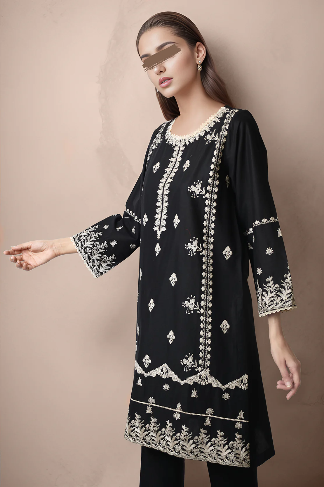 Cambric Solid Embroidered Stitched Shirt - Image 2