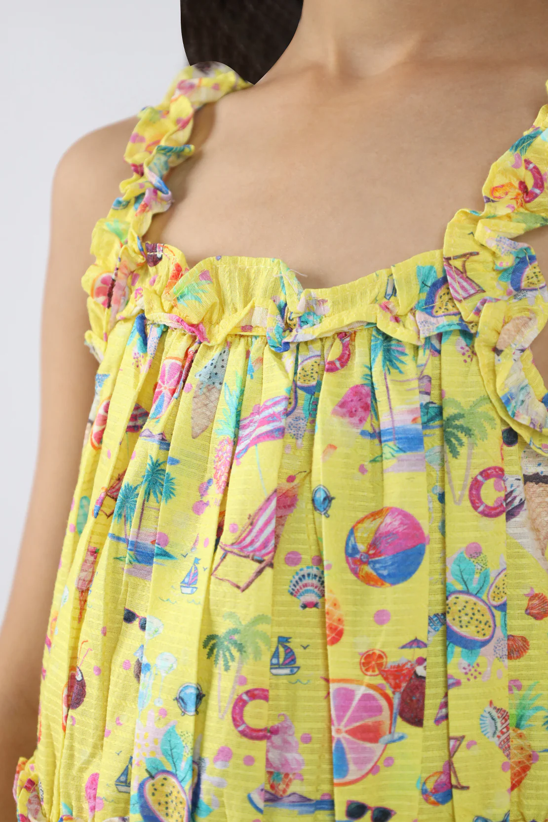 Cotton Dobby Stitched Tier Panel Dress With Ruffled Straps - Image 4