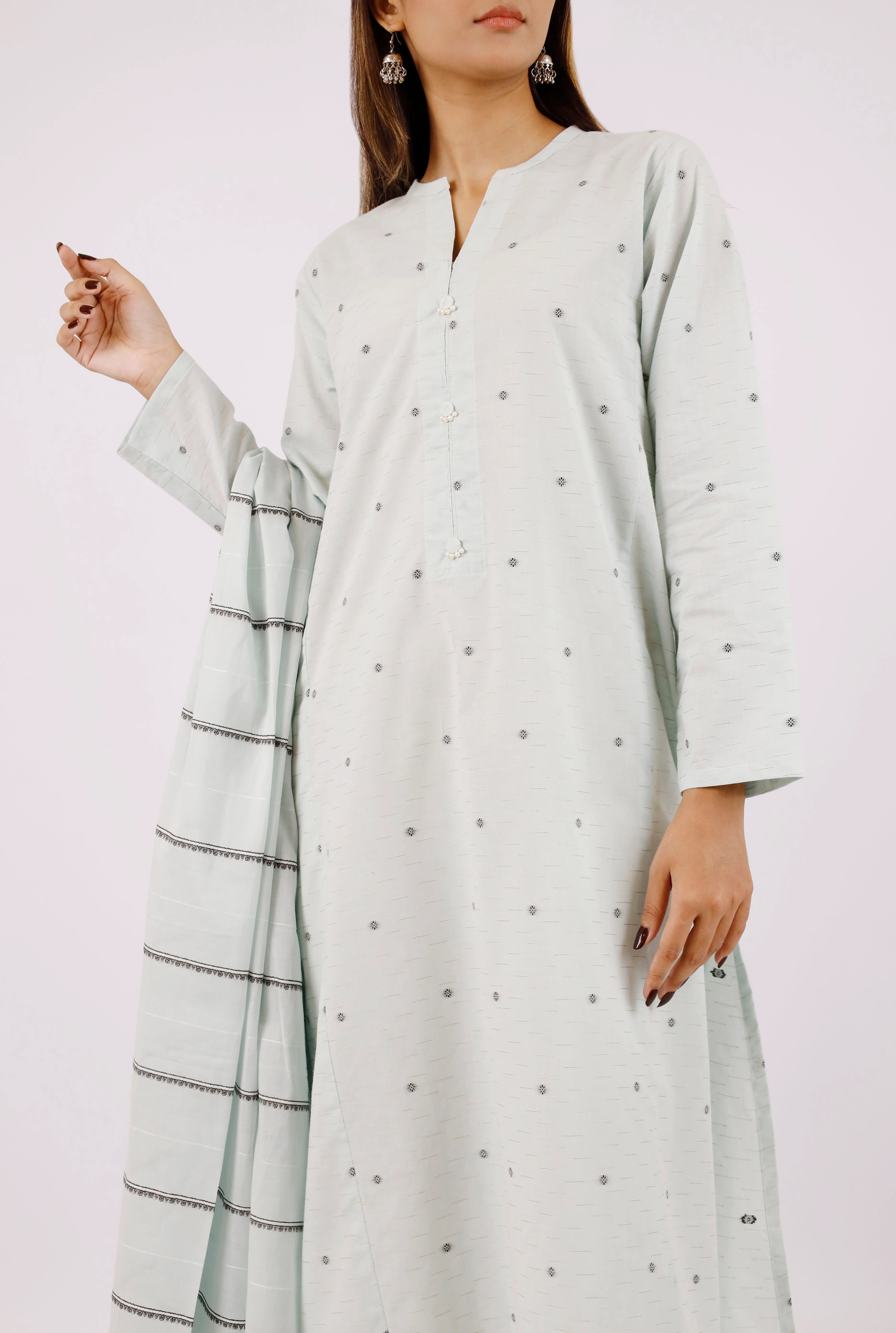 Stitched Cotton Jacquard 2 Piece (Shirt/Dupatta)