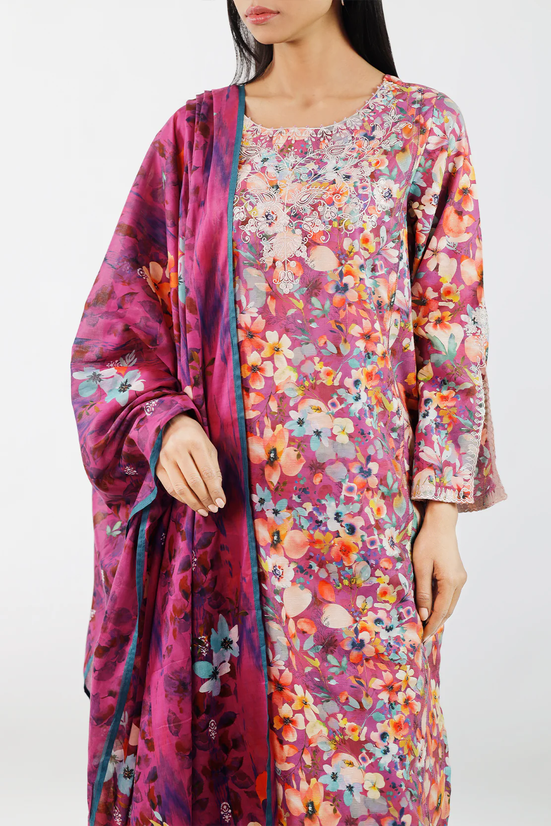 Cotton Jacquard Embroidered Stitched 2 Piece (Shirt/Dupatta) - Image 4