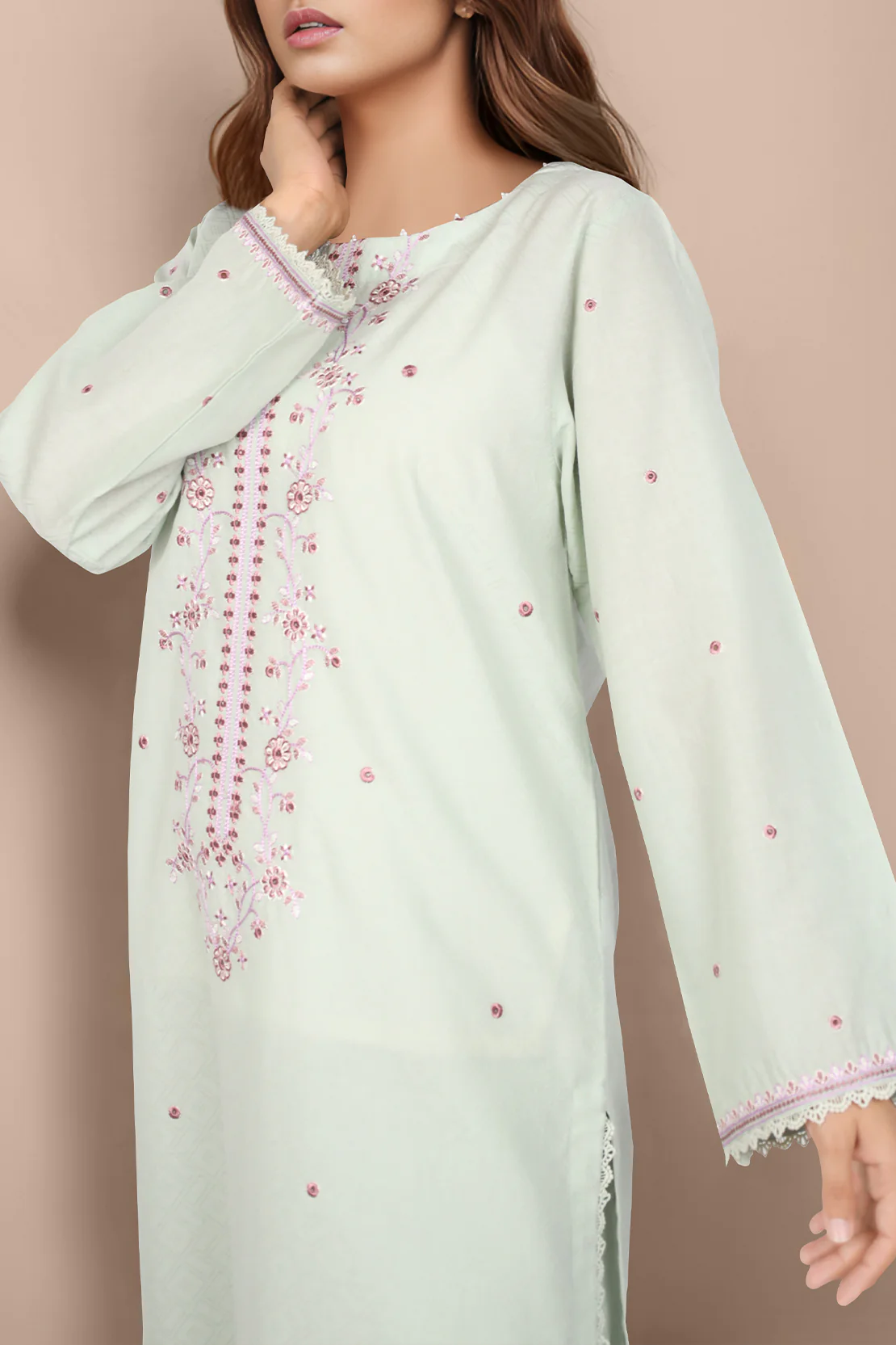Cotton Jacquard Embroidered Stitched 2 Piece (Shirt/Trouser)
