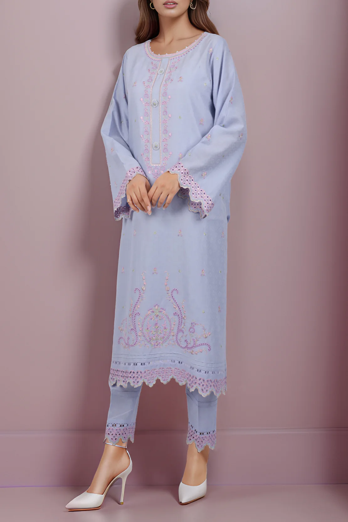 Cotton Jacquard Embroidered Stitched 2 Piece (Shirt/Trouser) - Image 3