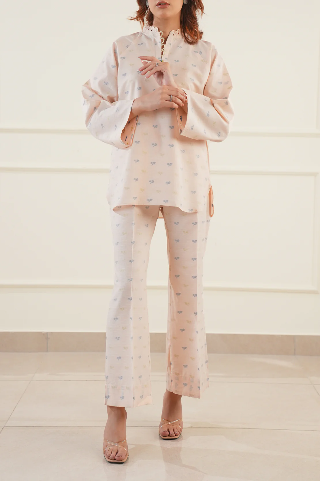 Cotton Jacquard Embroidered Stitched Shirt - Image 2