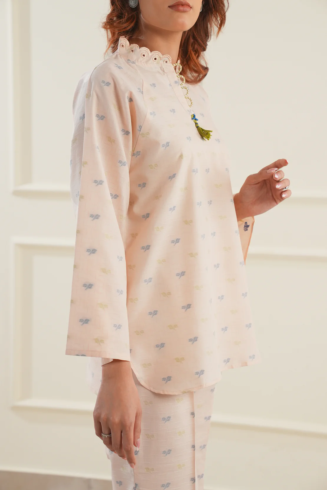 Cotton Jacquard Embroidered Stitched Shirt - Image 5