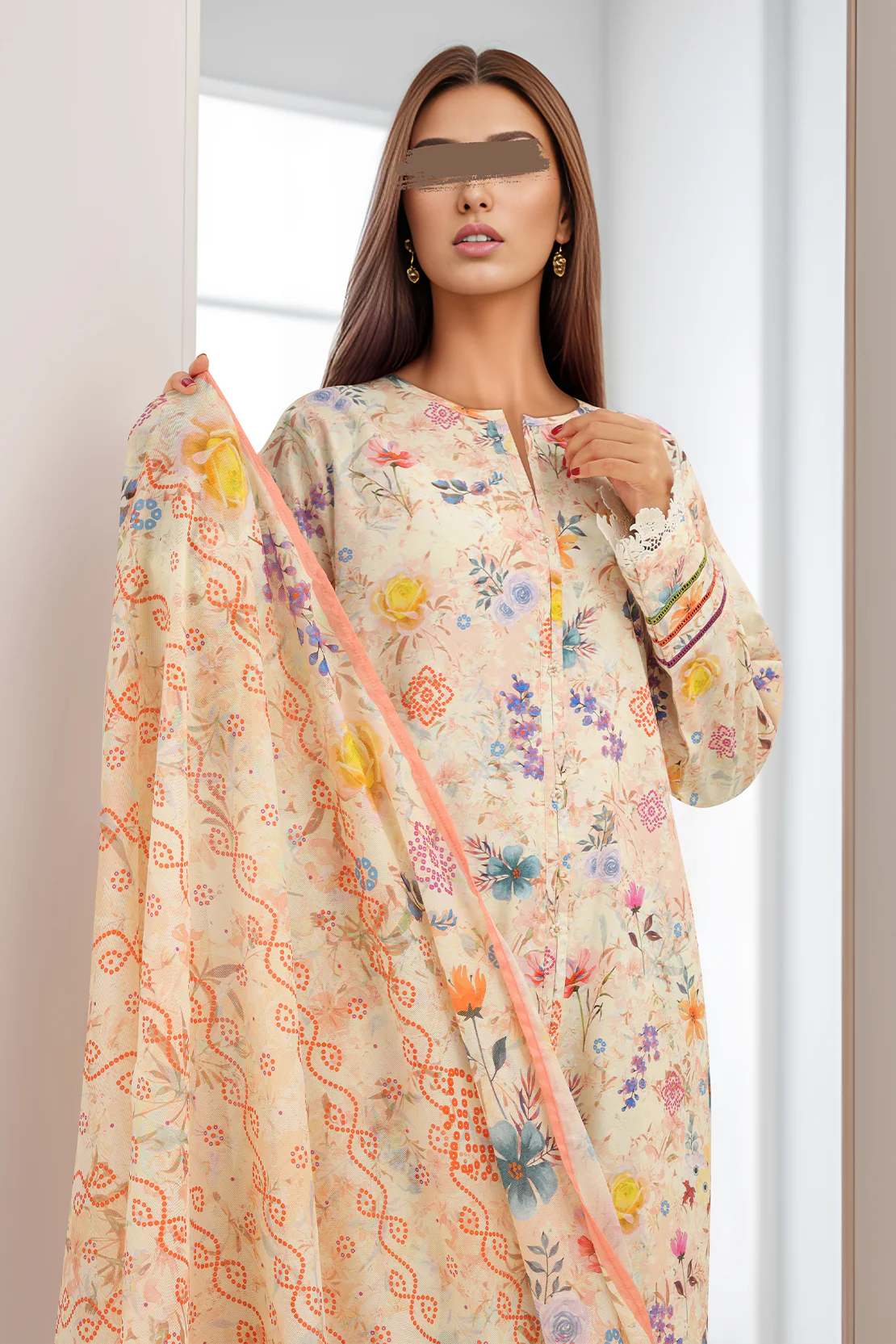 Cotton Jacquard Stitched 2 Piece (Shirt/Dupatta) - Image 3