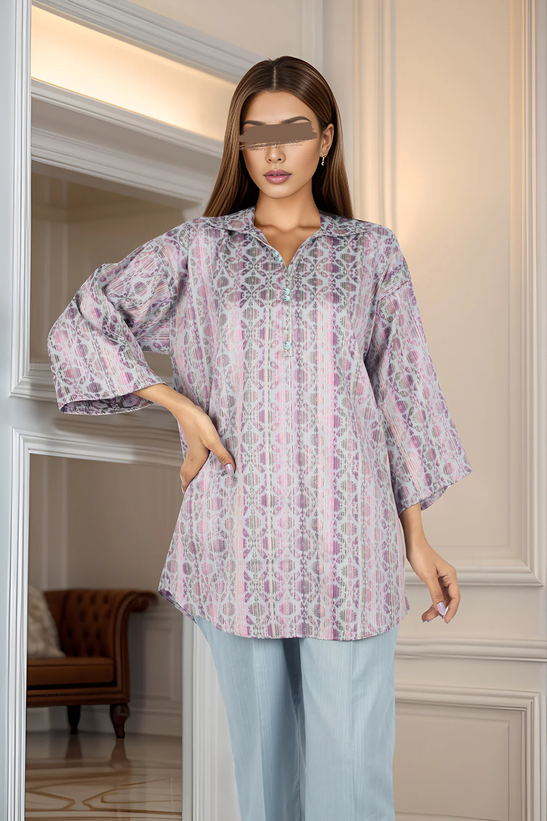 Cotton Jacquard Stitched 2 Piece (Shirt/Trouser) - Image 3