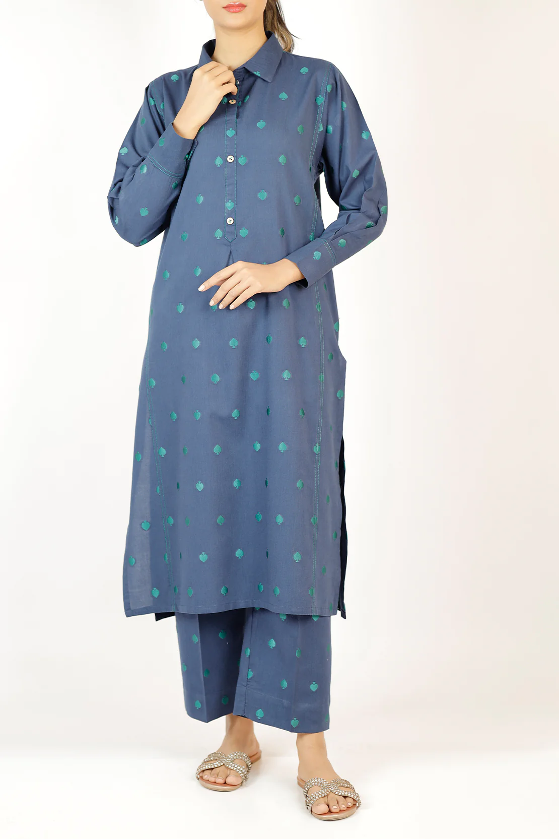 Cotton Jacquard Stitched 2 Piece (Shirt/Trouser) - Image 2