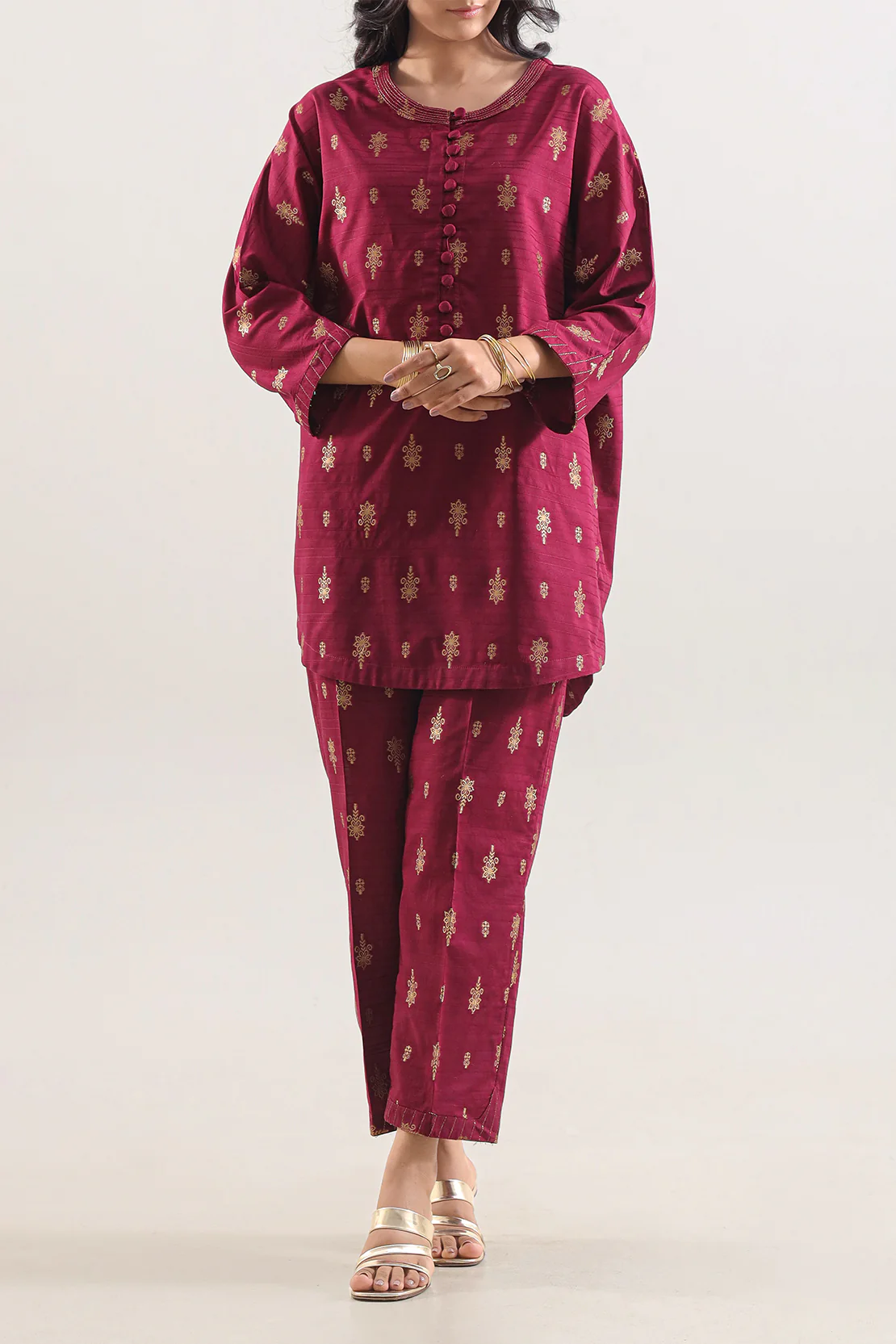Cotton Jacquard Stitched 2 Piece (Shirt/Trouser)