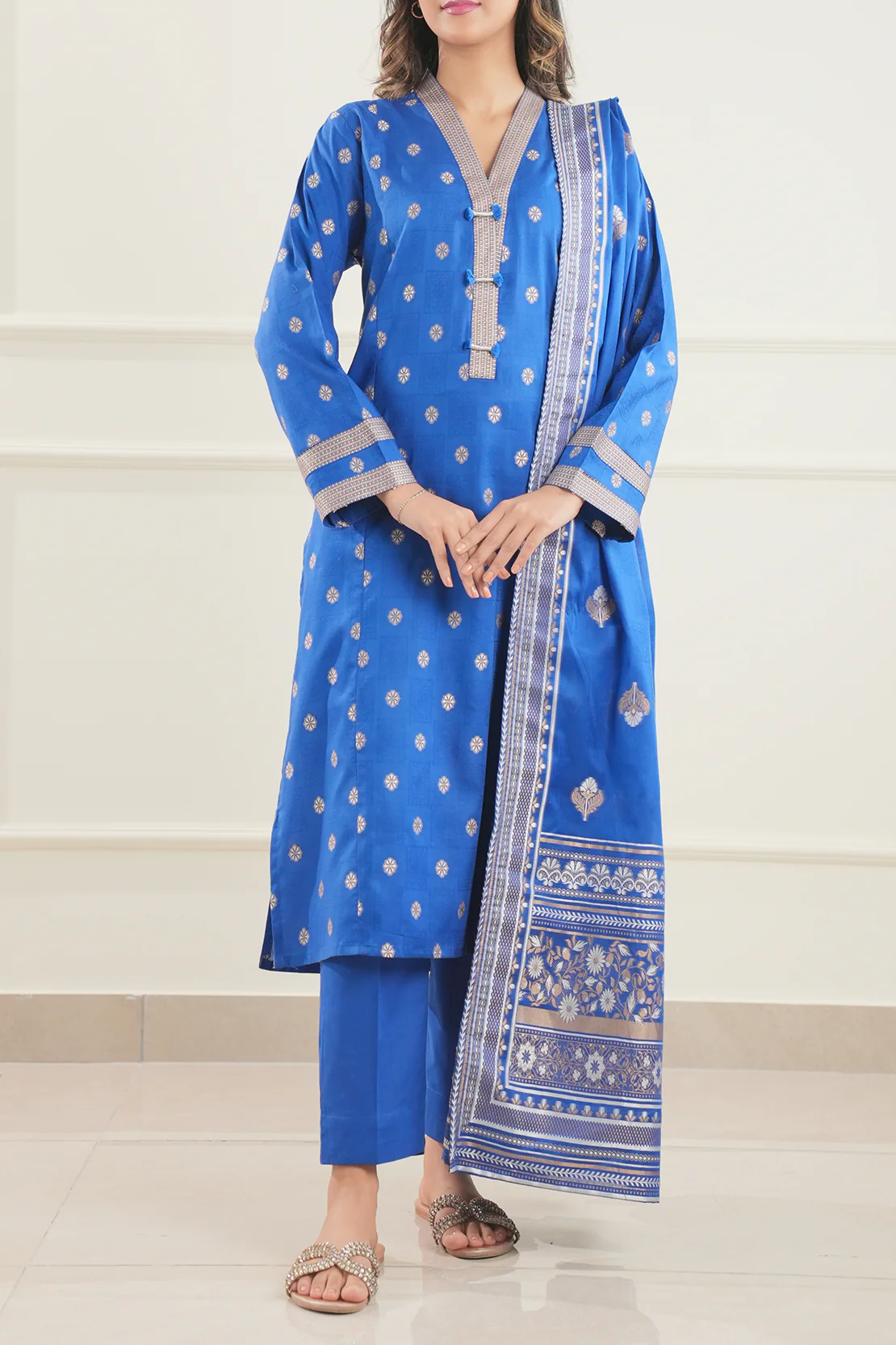 Cotton Jacquard Stitched 3 Piece