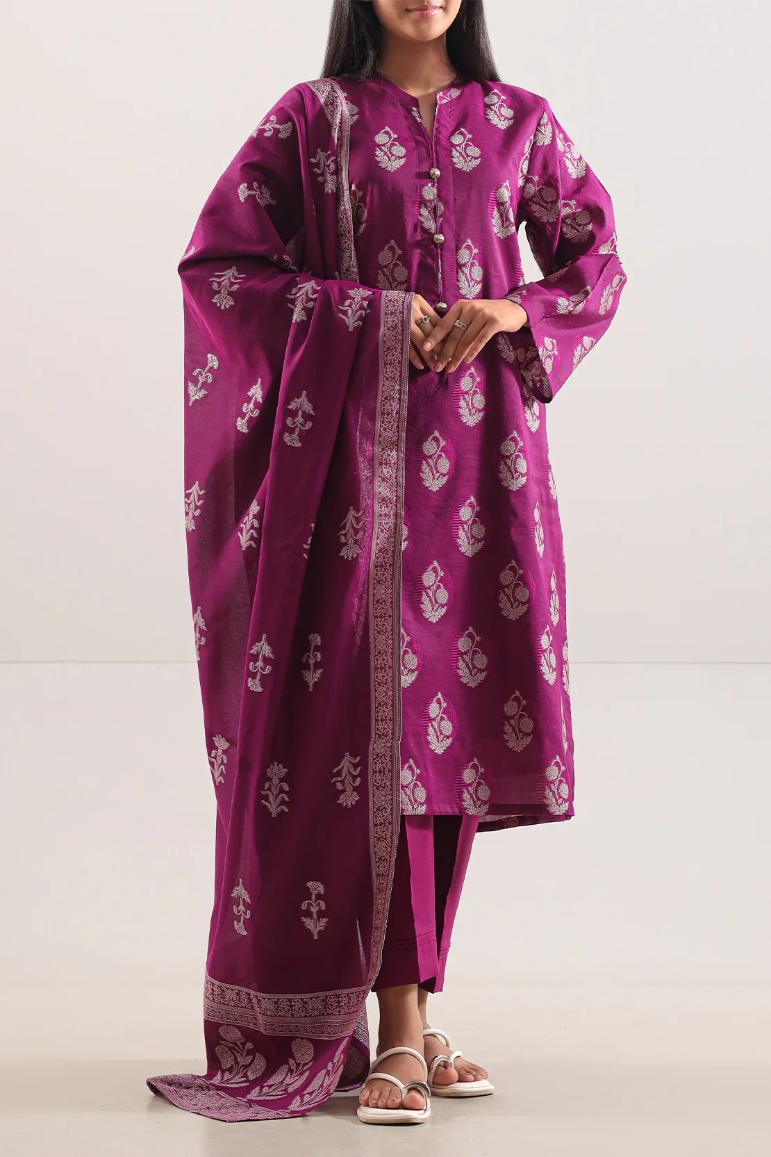 Cotton Jacquard Stitched 3 Piece