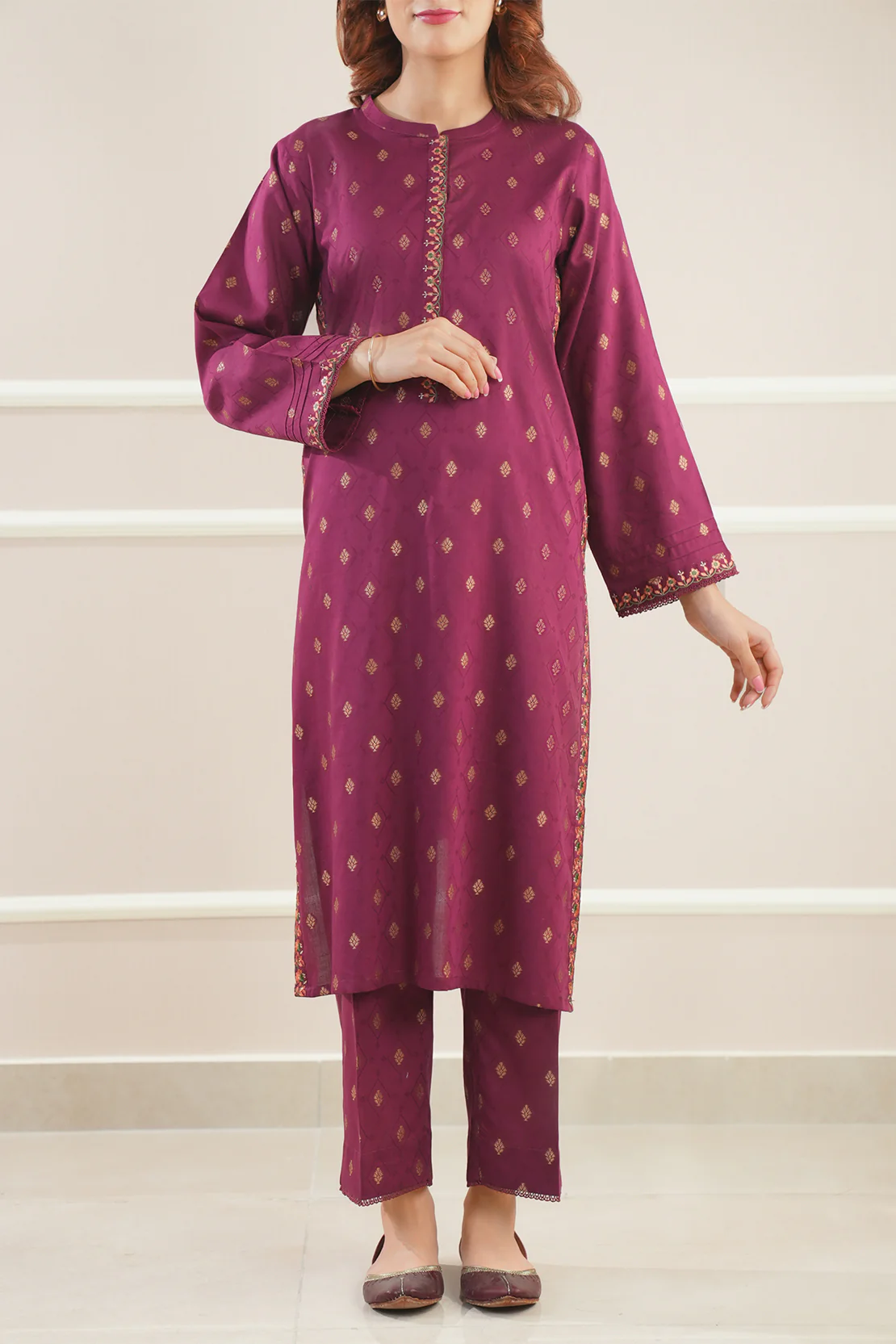Embroidered Cotton Jacquard Stitched 2 Piece - Image 2