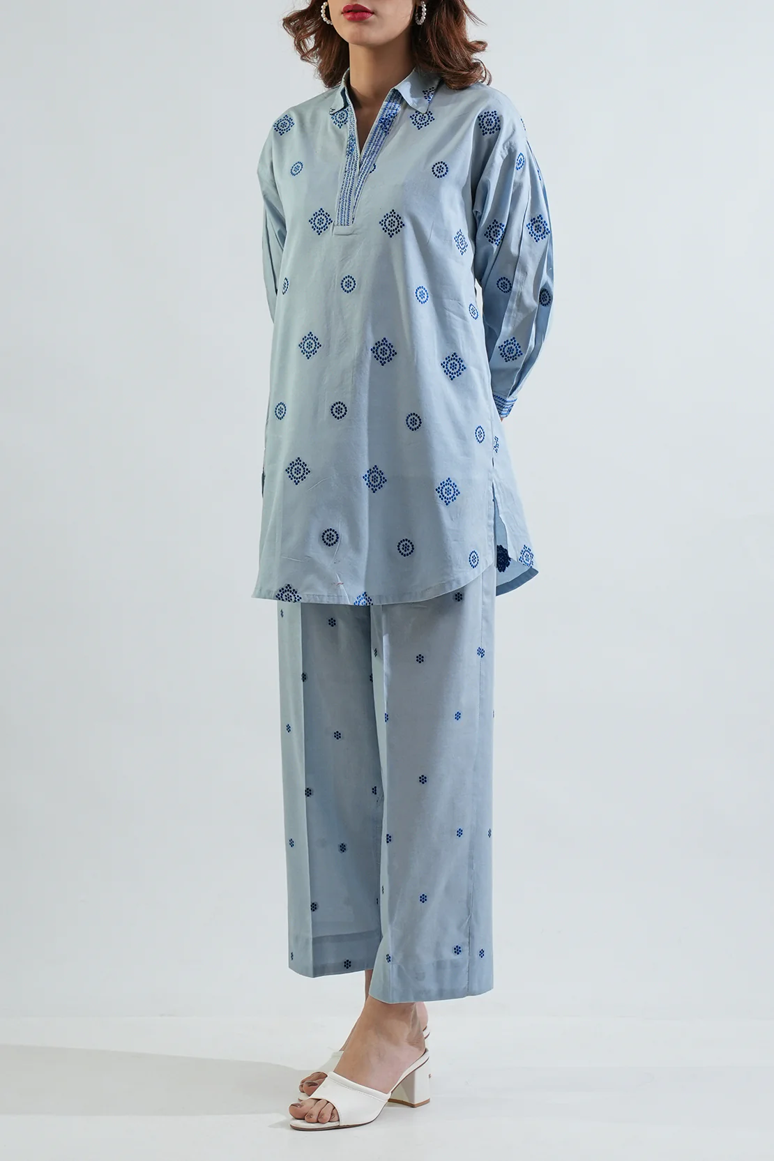 Embroidered Cotton Jacquard Stitched 2 Piece (Shirt/Trouser) - Image 2