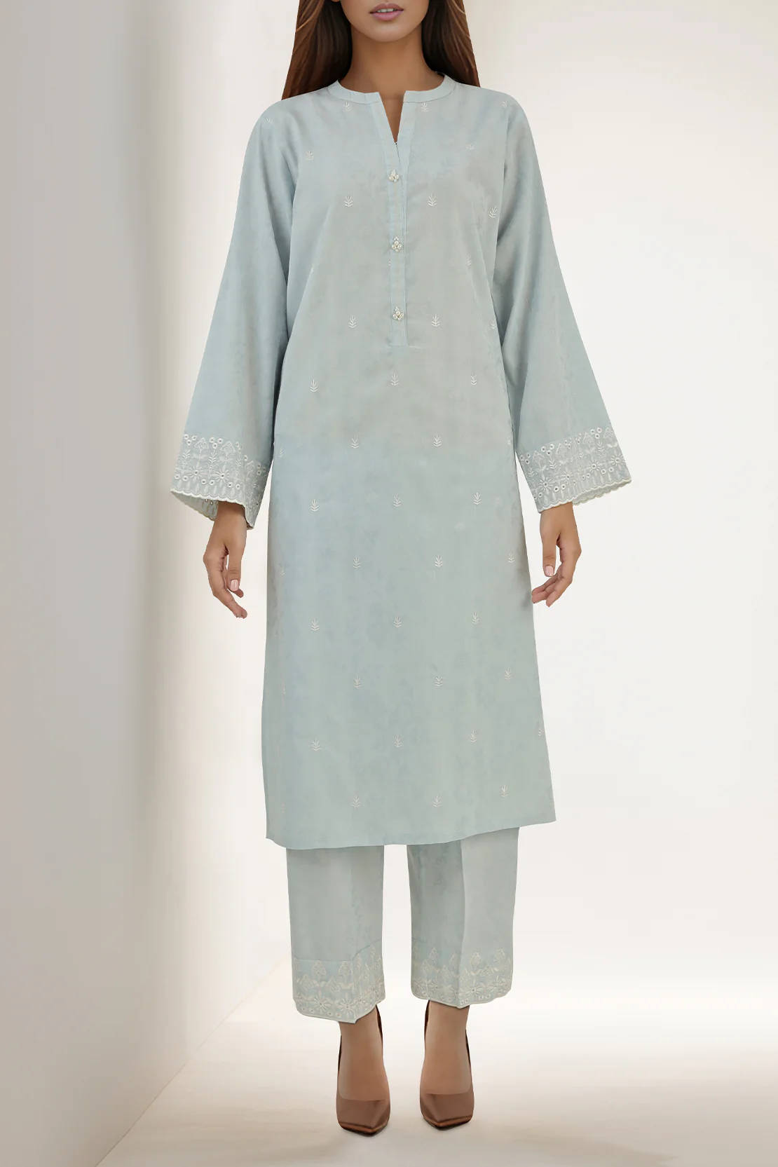 Embroidered Cotton Jacquard Stitched 2 Piece - Image 3