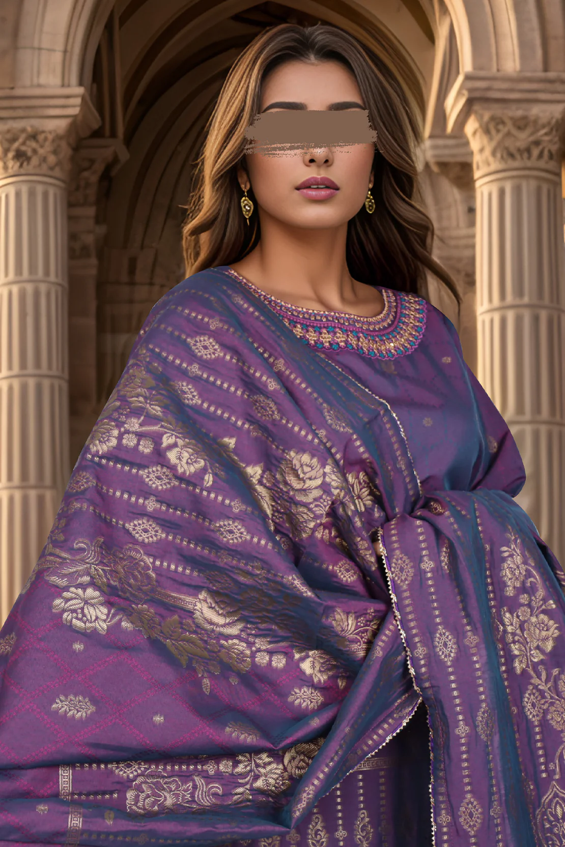 Embroidered Cotton Jacquard Stitched 2 Piece (Shirt/Dupatta) - Image 3