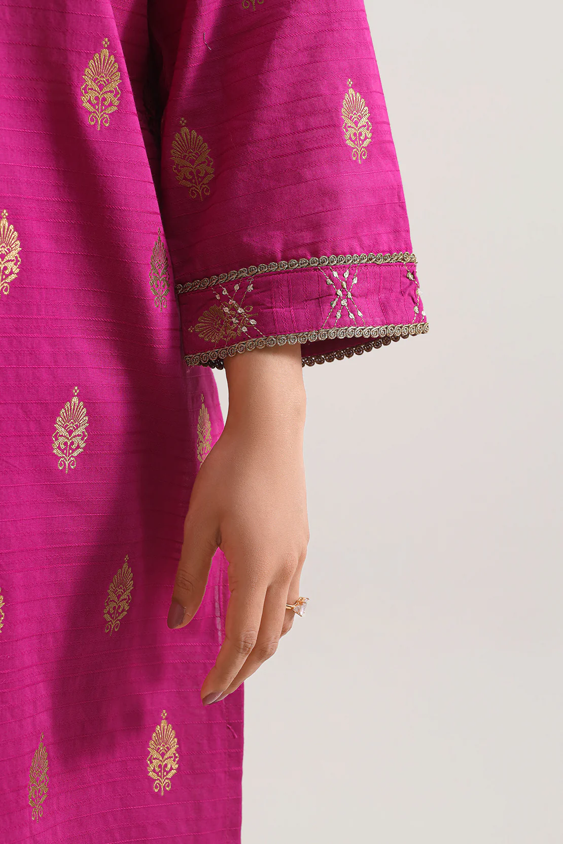 Embroidered Cotton Jacquard Stitched 2 Piece (Shirt/Trouser) - Image 4
