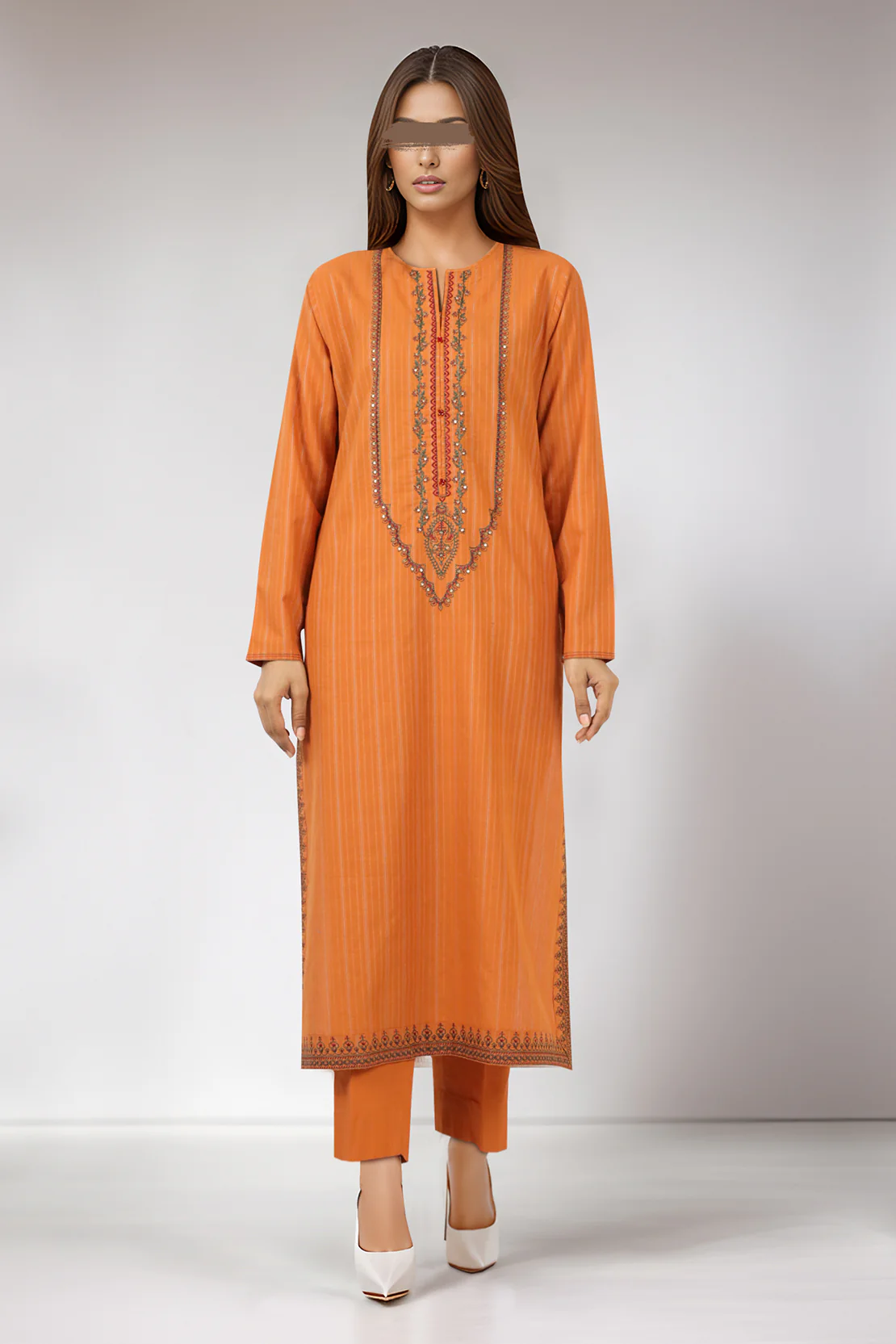 Embroidered Cotton Jacquard Stitched 2 Piece (Shirt/Trouser) - Image 2