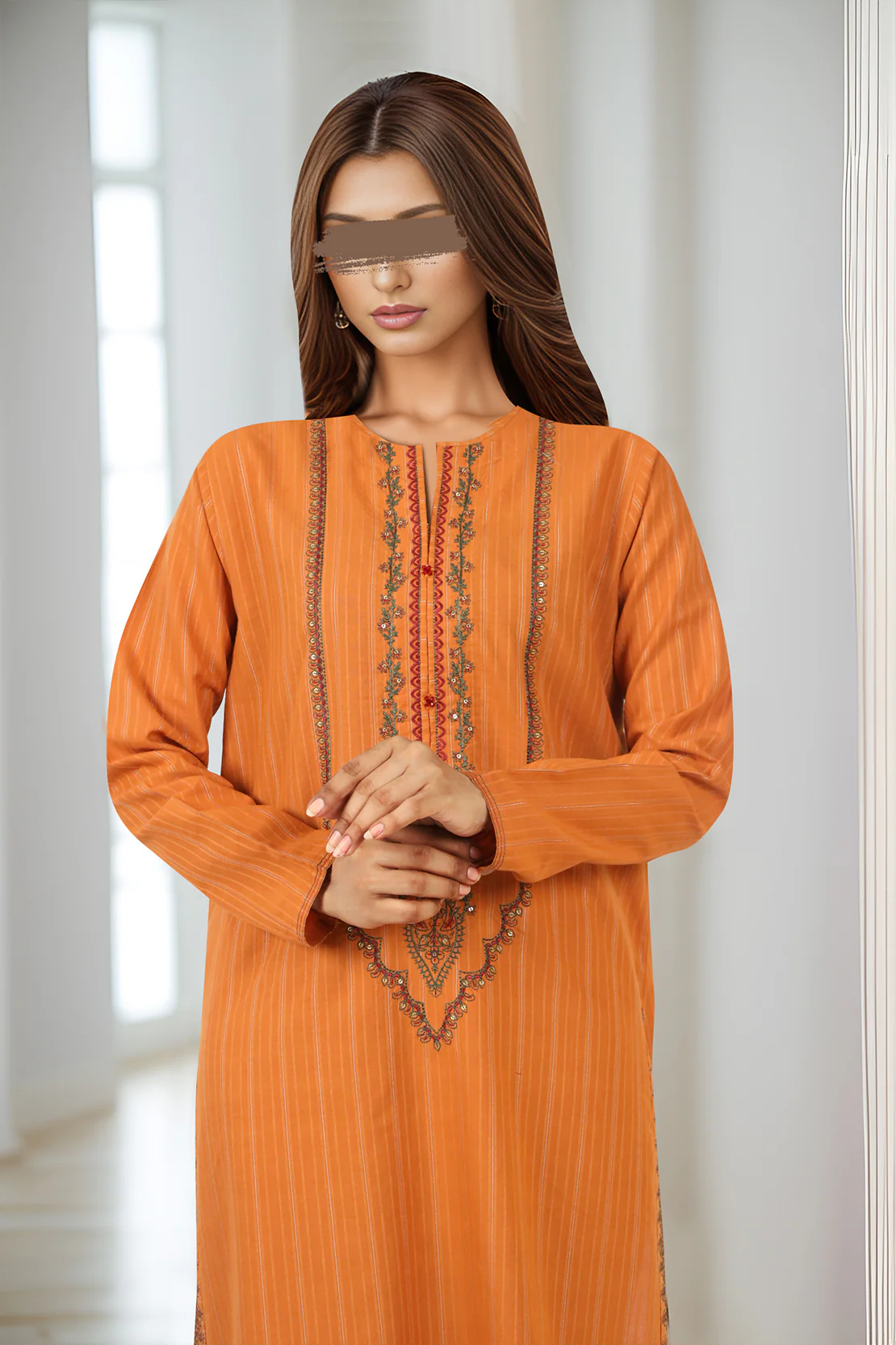 Embroidered Cotton Jacquard Stitched 2 Piece (Shirt/Trouser) - Image 3