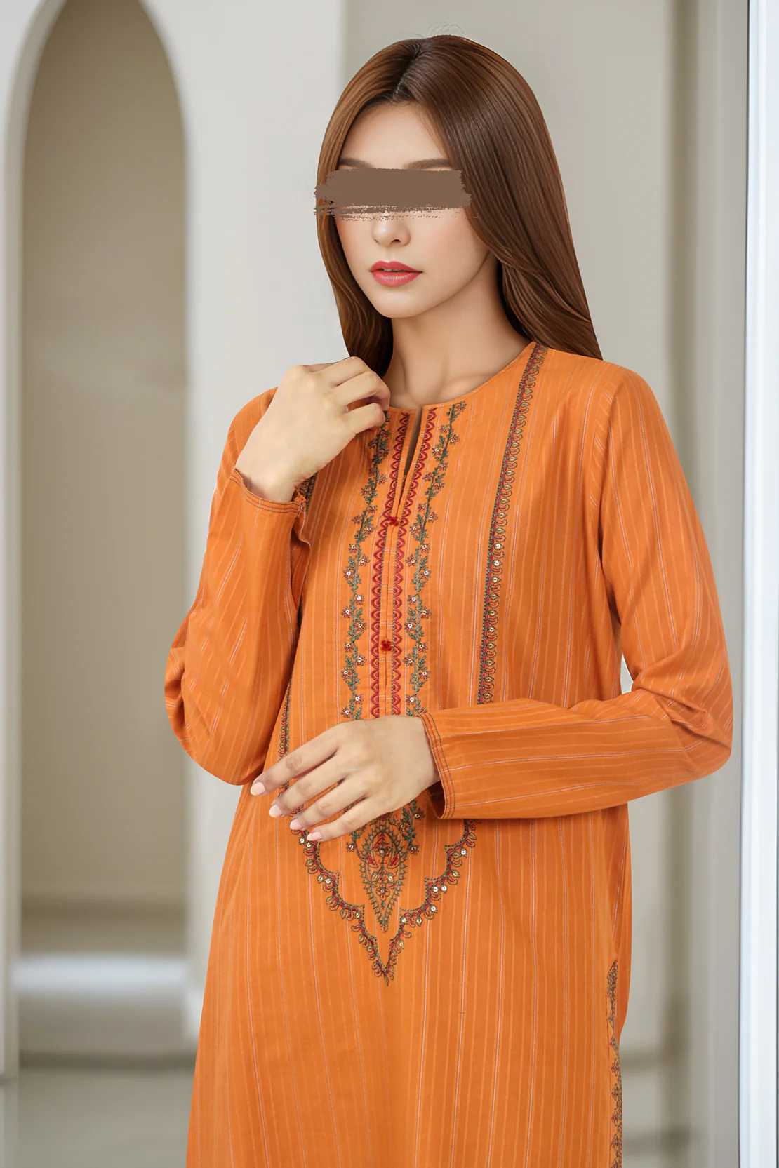 Embroidered Cotton Jacquard Stitched 2 Piece (Shirt/Trouser) - Image 4