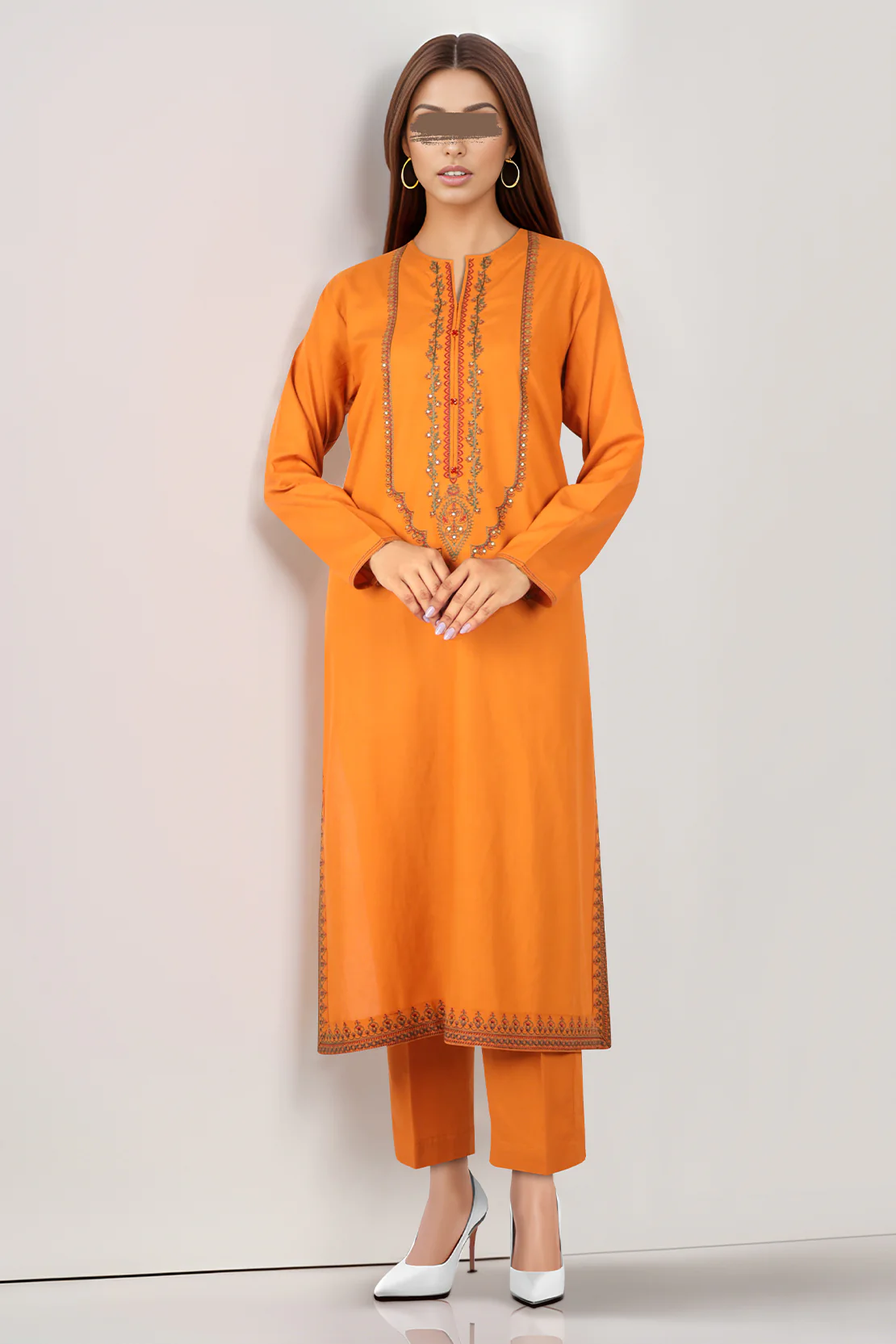 Embroidered Cotton Jacquard Stitched 2 Piece (Shirt/Trouser) - Image 2