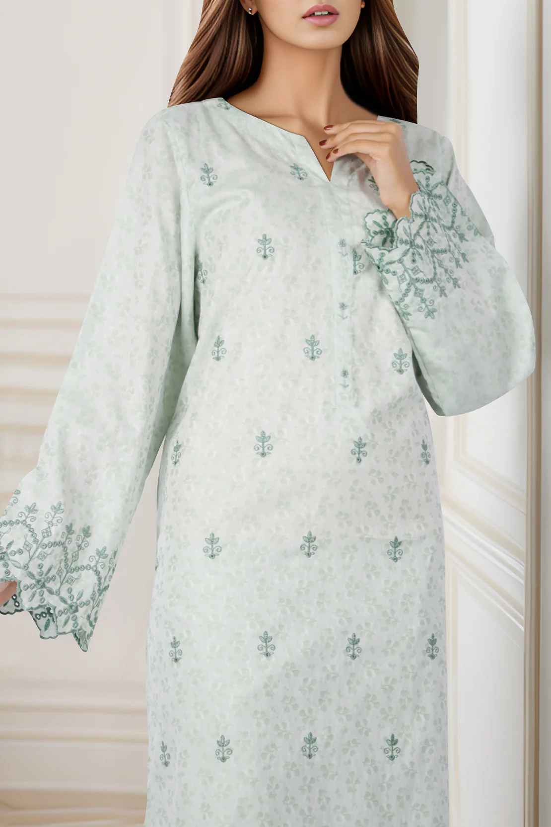 Embroidered Cotton Jacquard Stitched 2 Piece (Shirt/Trouser)