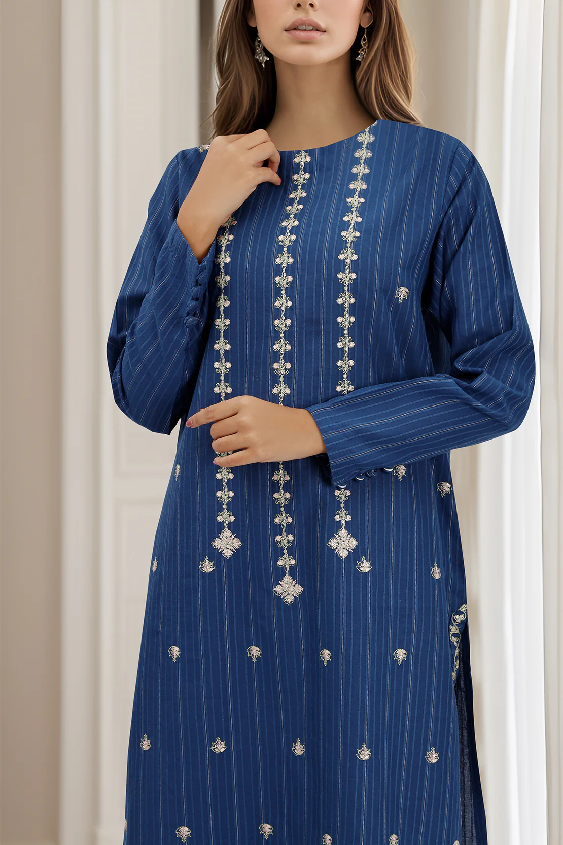 Embroidered Cotton Jacquard Stitched 2 Piece (Shirt/Trouser) - Image 2