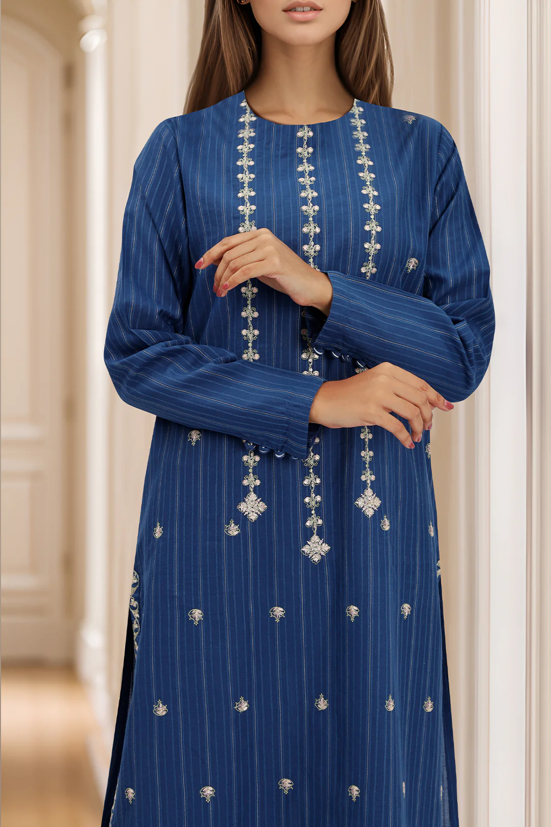Embroidered Cotton Jacquard Stitched 2 Piece (Shirt/Trouser) - Image 3