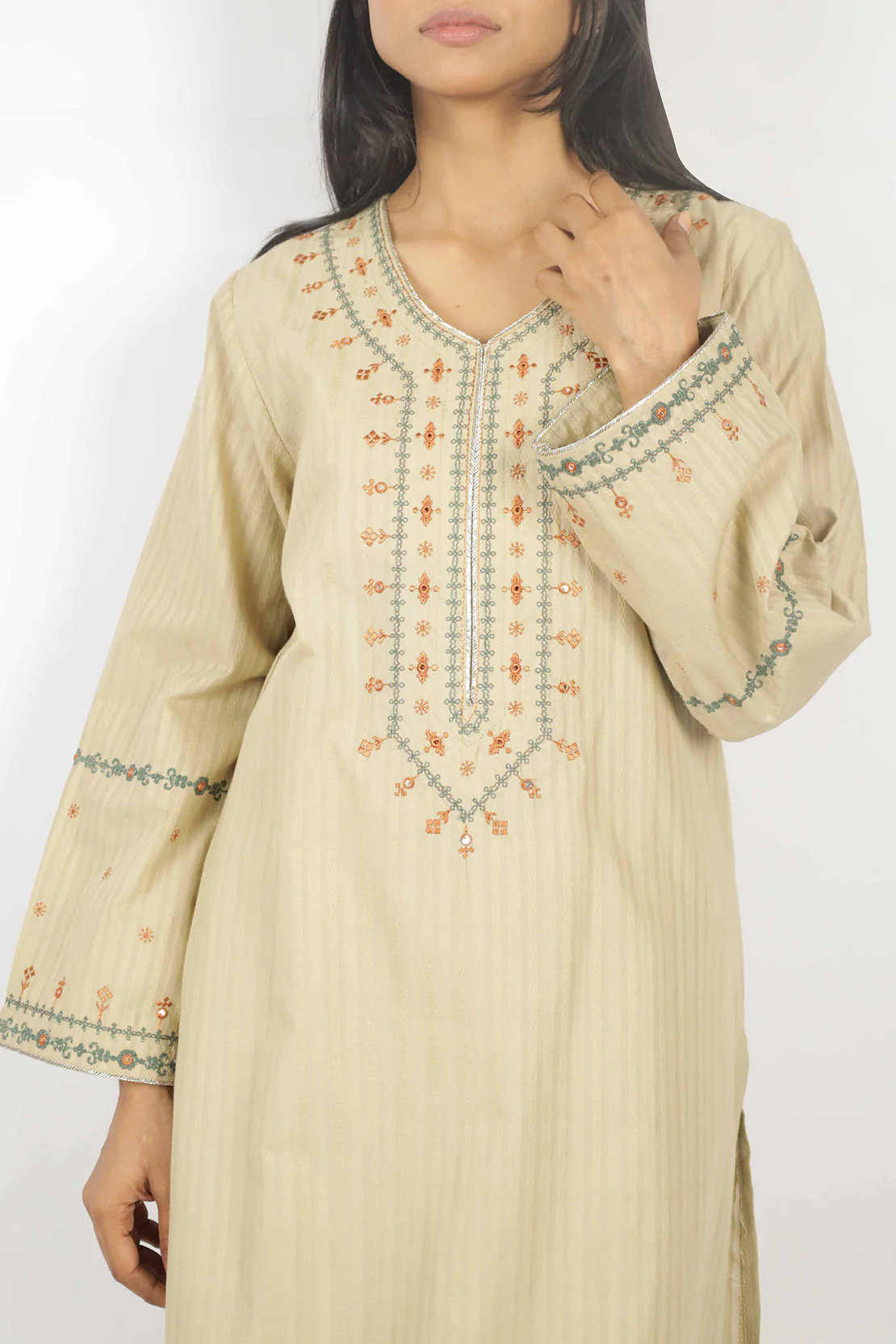 Embroidered Cotton Jacquard Stitched 2 Piece (Shirt/Trouser) - Image 3