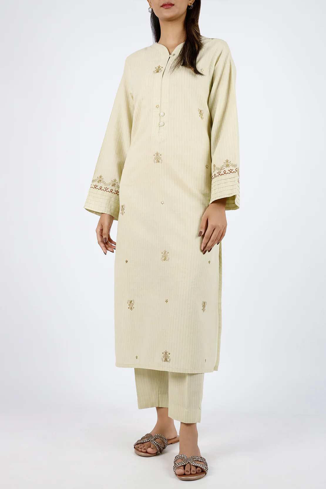 Embroidered Cotton Jacquard Stitched 2 Piece (Shirt/Trouser) - Image 2