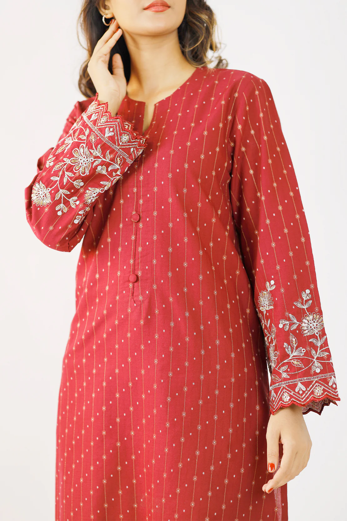 Embroidered Cotton Jacquard Stitched 2 Piece (Shirt/Trouser) - Image 3