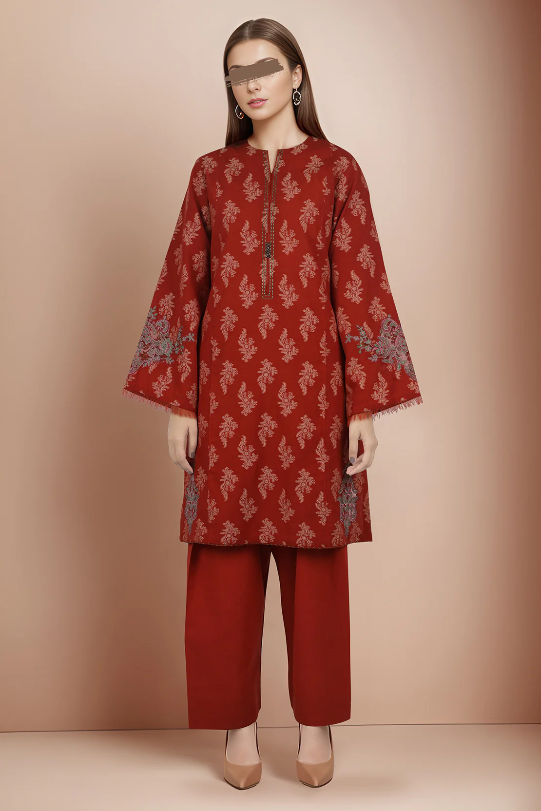Embroidered Cotton Jacquard Stitched 2 Piece (Shirt/Trouser)
