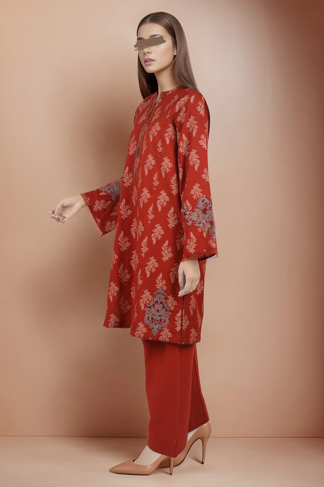 Embroidered Cotton Jacquard Stitched 2 Piece (Shirt/Trouser) - Image 2