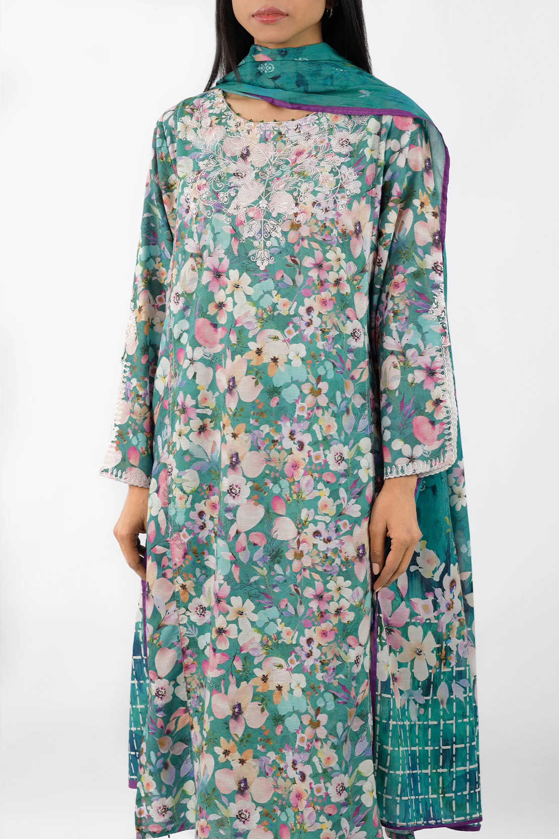 Embroidered Cotton Jacquard Stitched 2 Piece (Shirt/Trouser) - Image 5