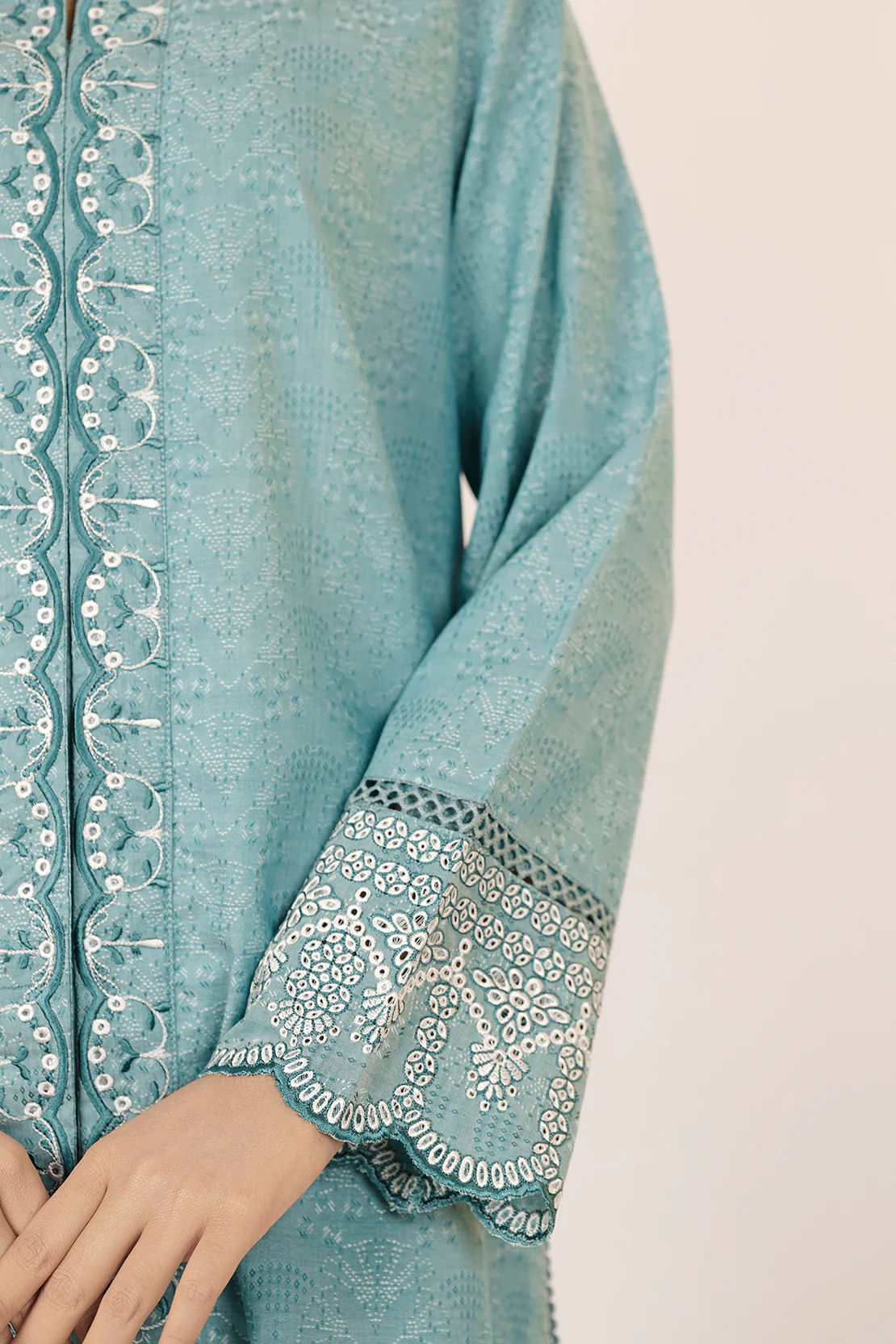 Embroidered Cotton Jacquard Stitched 2 Piece (Shirt/Trouser) - Image 6