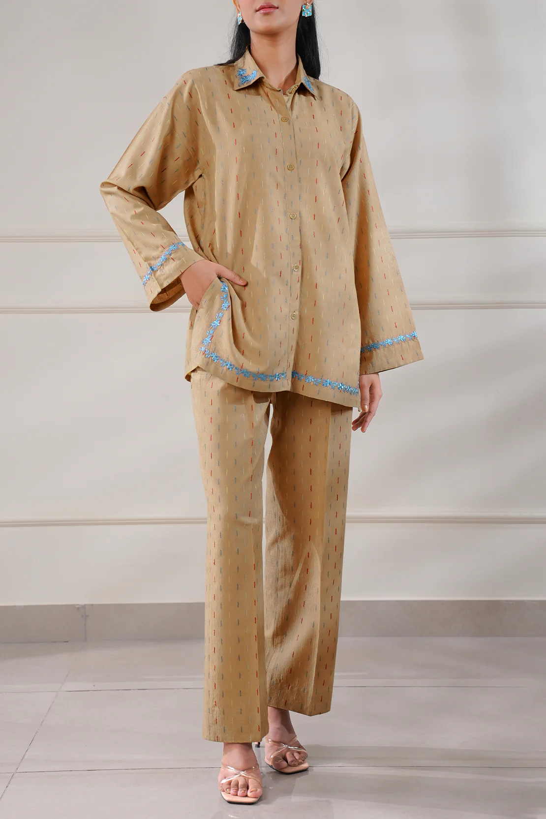 Embroidered Cotton Jacquard Stitched 2 Piece (Shirt/Trouser) - Image 2