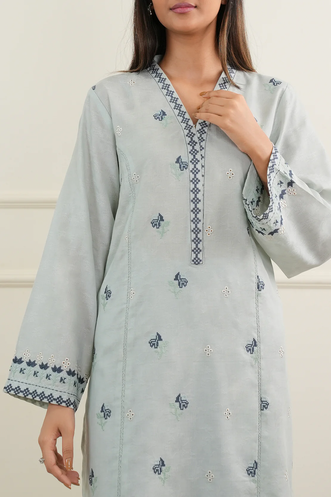 Embroidered Cotton Jacquard Stitched 2 Piece (Shirt/Trouser)