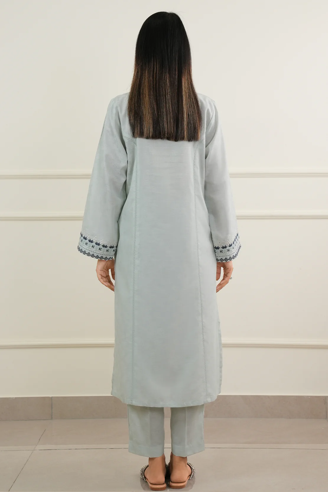 Embroidered Cotton Jacquard Stitched 2 Piece (Shirt/Trouser) - Image 4