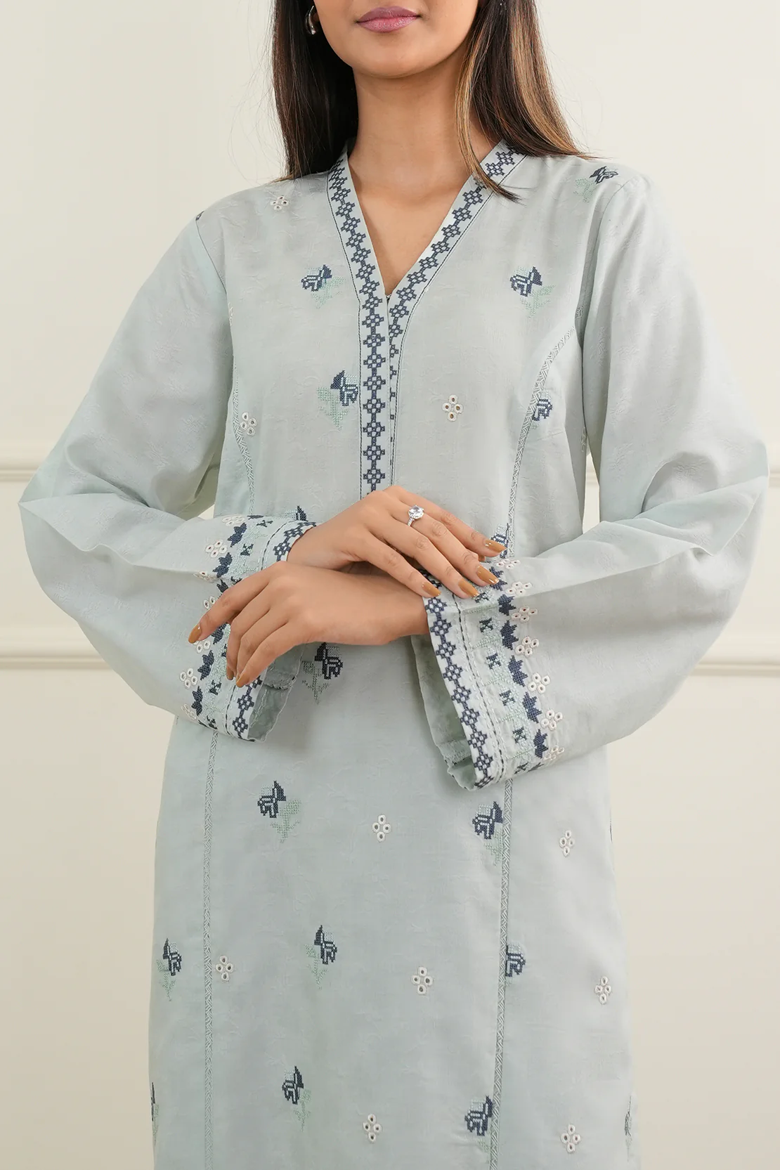 Embroidered Cotton Jacquard Stitched 2 Piece (Shirt/Trouser) - Image 5