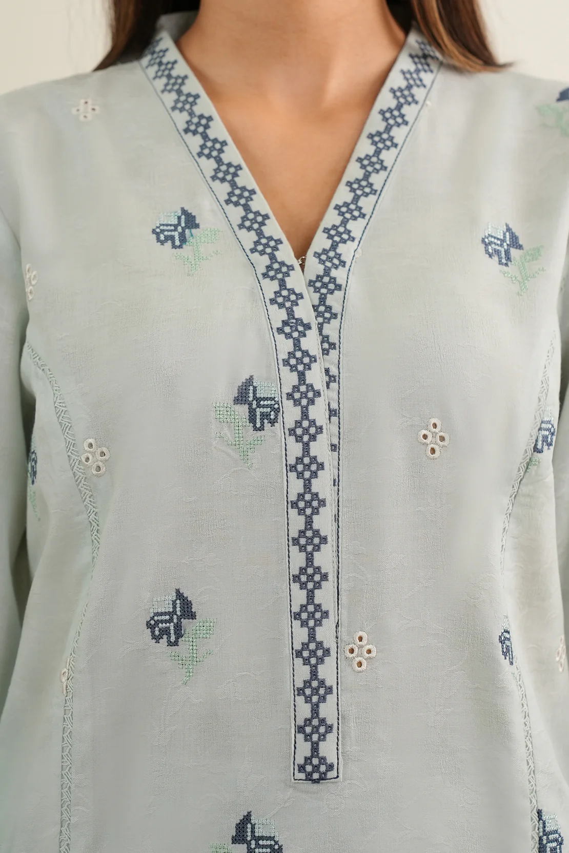 Embroidered Cotton Jacquard Stitched 2 Piece (Shirt/Trouser) - Image 6