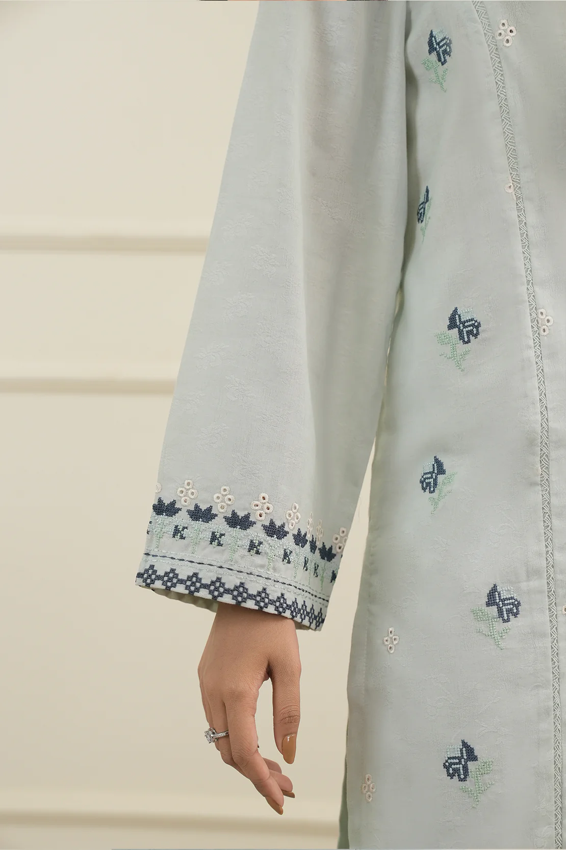 Embroidered Cotton Jacquard Stitched 2 Piece (Shirt/Trouser) - Image 7