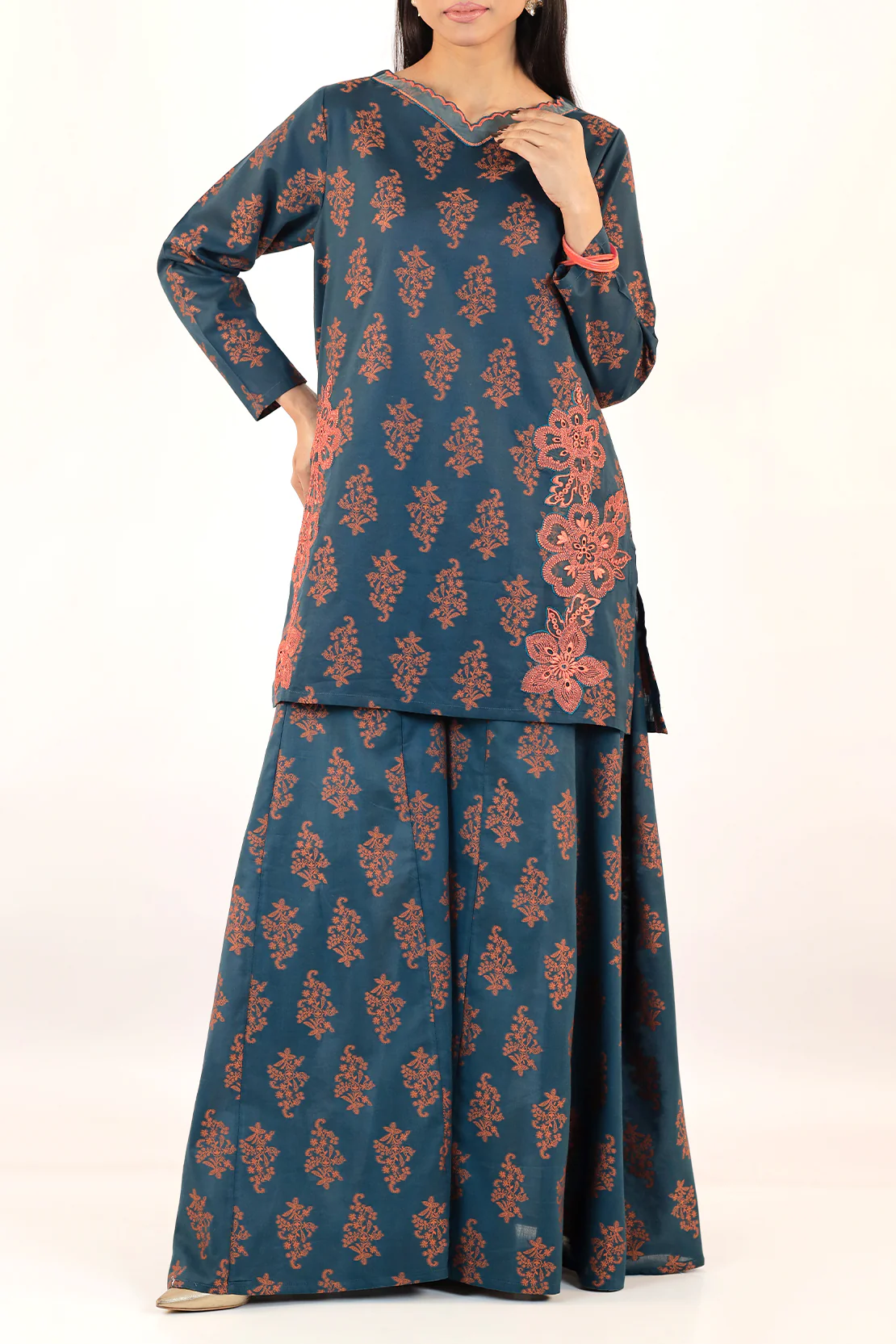 Embroidered Cotton Jacquard Stitched 2 Piece (Shirt/Trouser) - Image 2