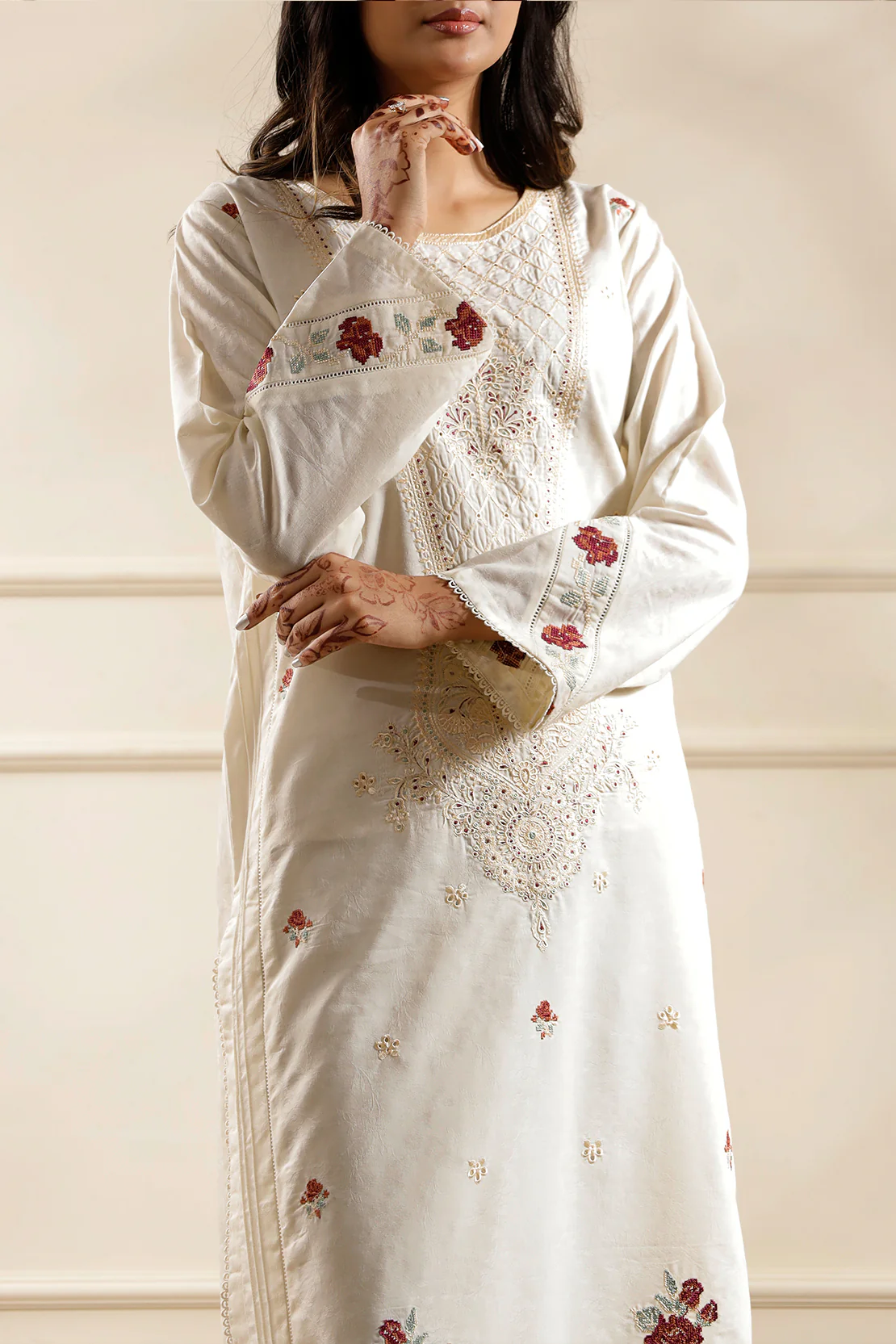 Embroidered Cotton Jacquard Stitched 2 Piece (Shirt/Trouser) - Image 4