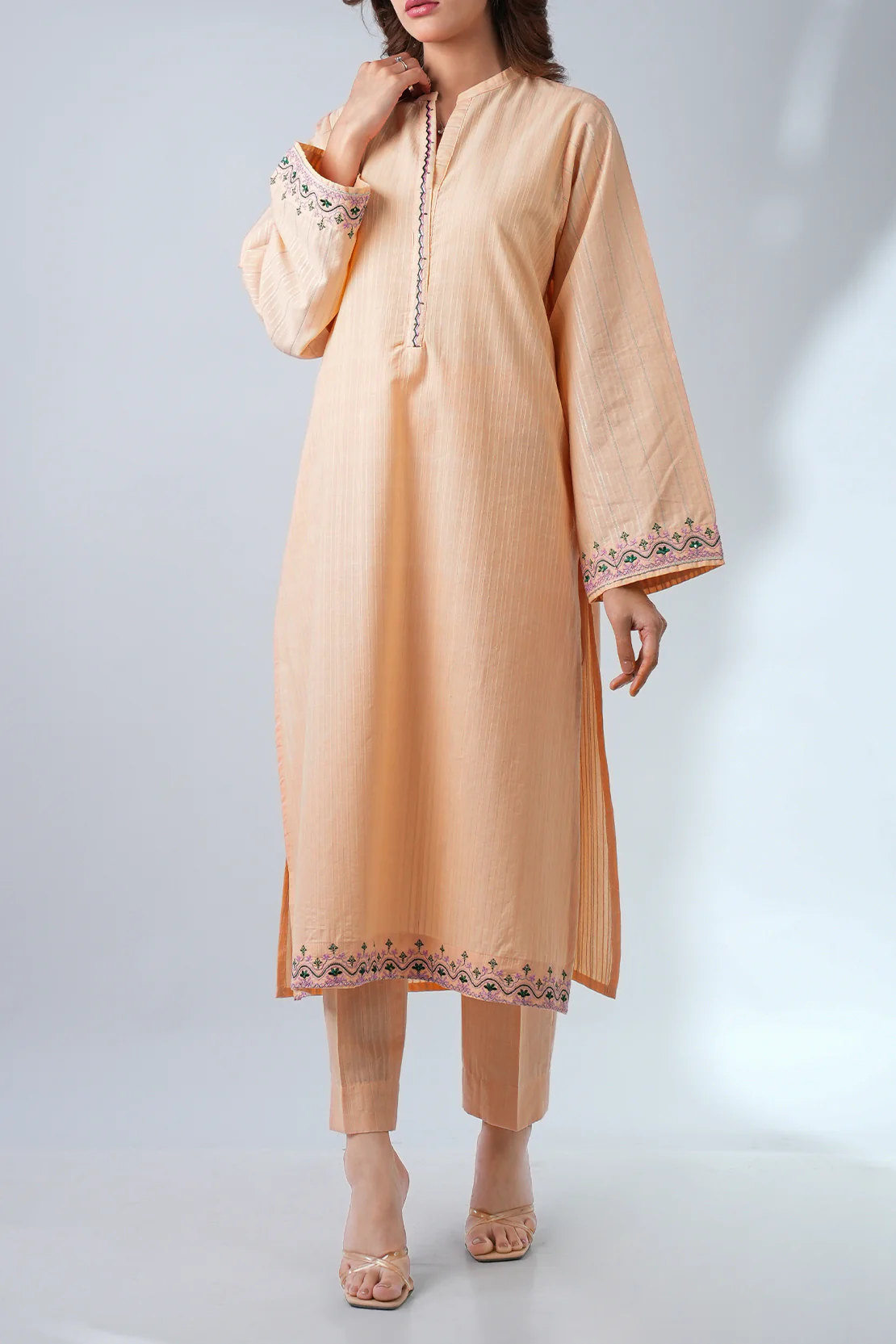 Embroidered Cotton Jacquard Stitched 2 Piece (Shirt/Trouser) - Image 2