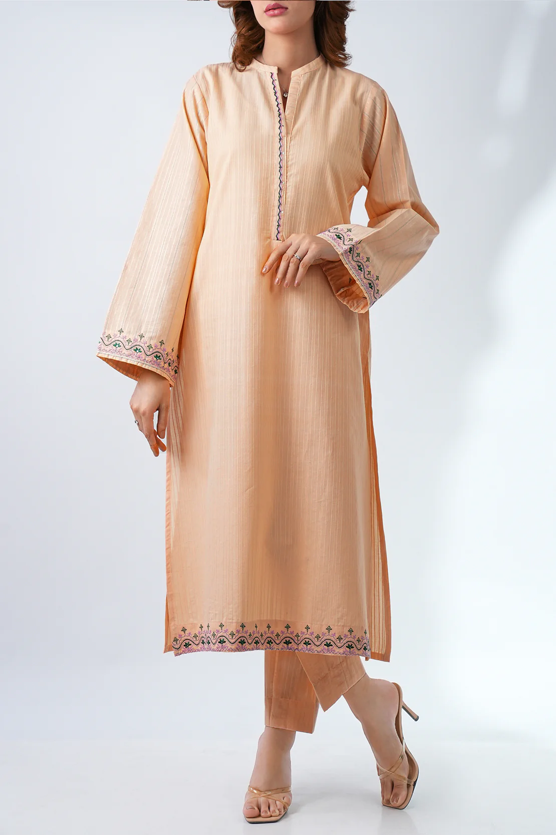Embroidered Cotton Jacquard Stitched 2 Piece (Shirt/Trouser) - Image 3