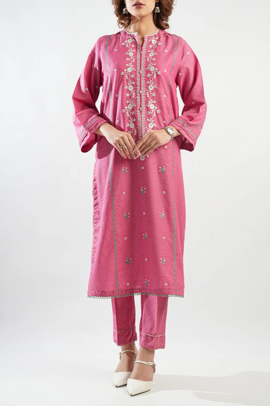 Embroidered Cotton Jacquard Stitched 2 Piece (Shirt/Trouser) - Image 2