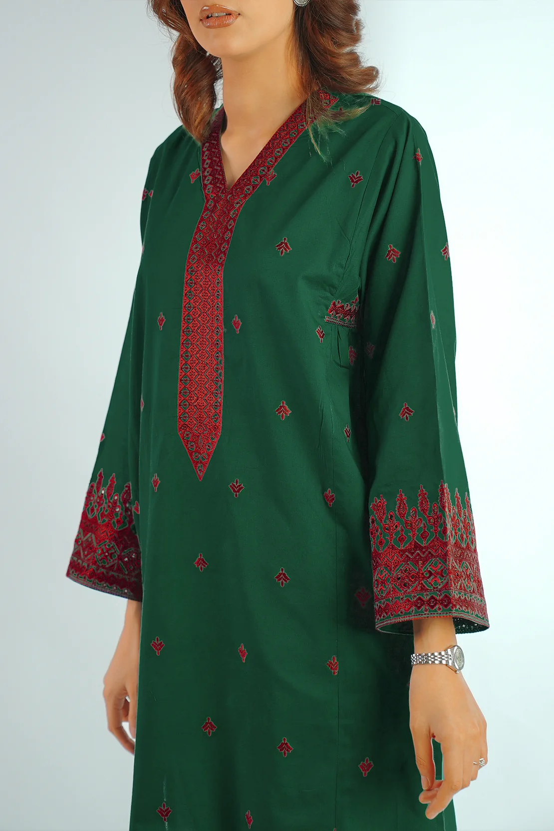 Embroidered Cotton Jacquard Stitched 2 Piece (Shirt/Trouser) - Image 3
