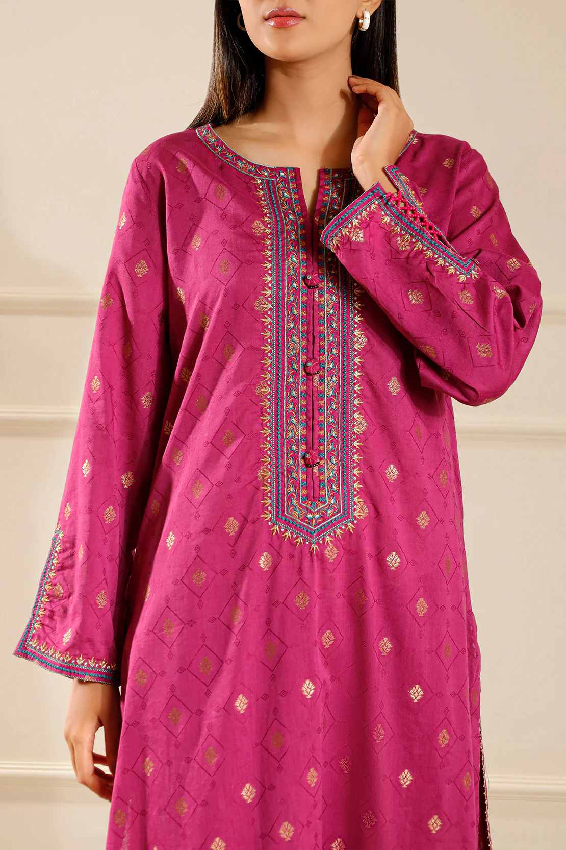 Embroidered Cotton Jacquard Stitched 2 Piece (Shirt/Trouser)