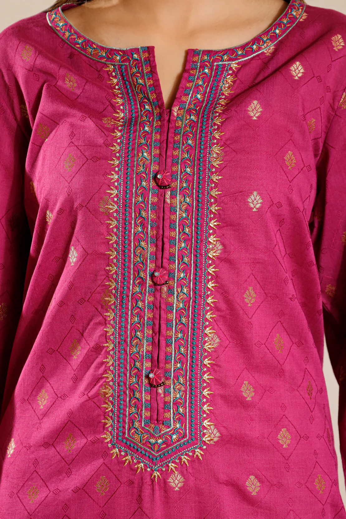 Embroidered Cotton Jacquard Stitched 2 Piece (Shirt/Trouser) - Image 4