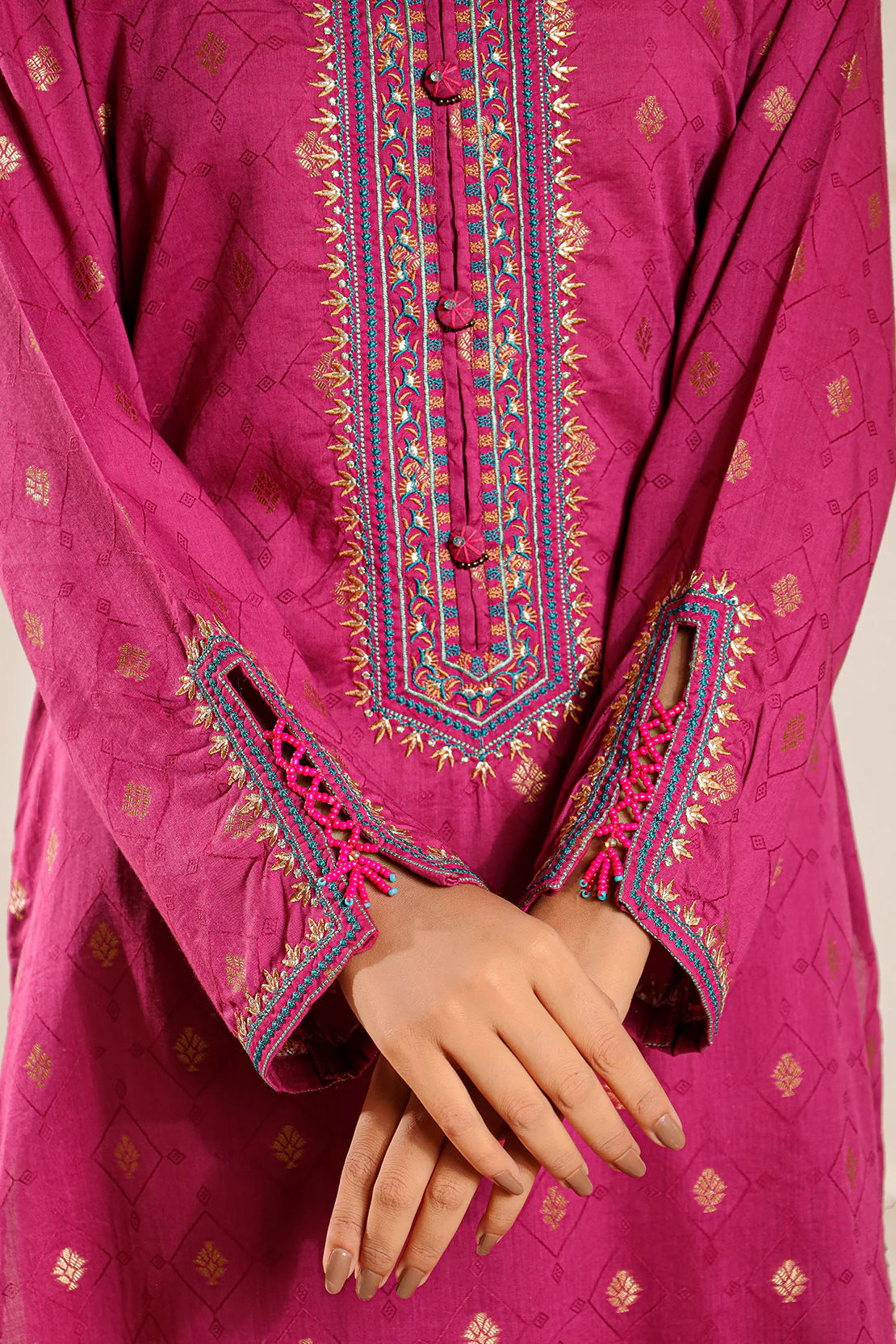 Embroidered Cotton Jacquard Stitched 2 Piece (Shirt/Trouser) - Image 5
